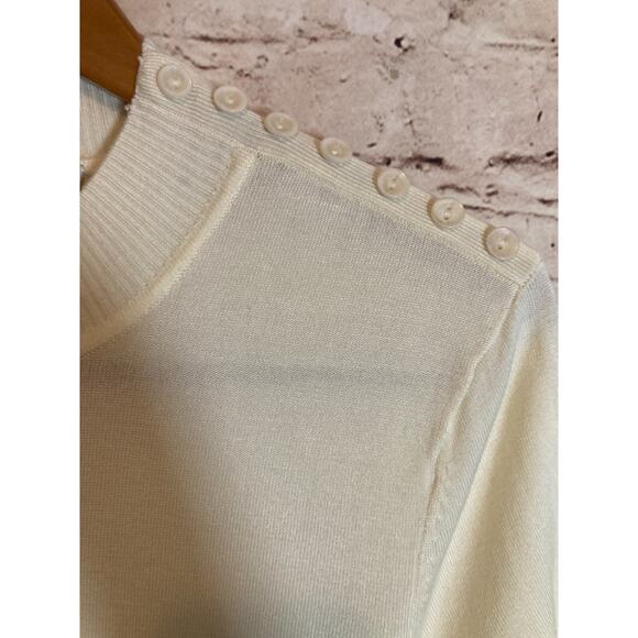 Lana Lee Sweater Womens Medium Cream Short Sleeve Santana Knit Button‎ Detail - Picture 2 of 11